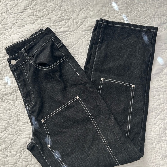 Black Baggy Cargo jeans with white Seam - Picture 1 of 7
